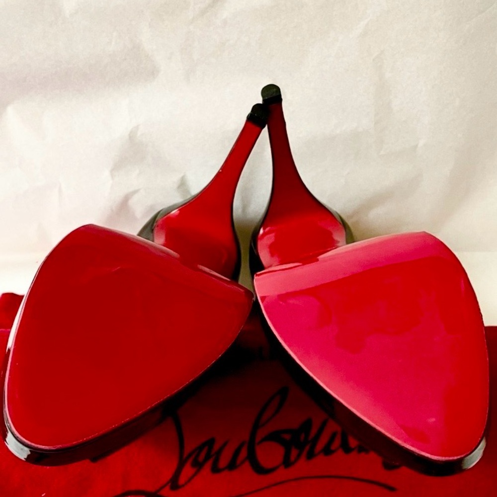 Christian Louboutin caged ankle strap peeptoe pumps. Glossy patent black 38.5 - Picture 13 of 14